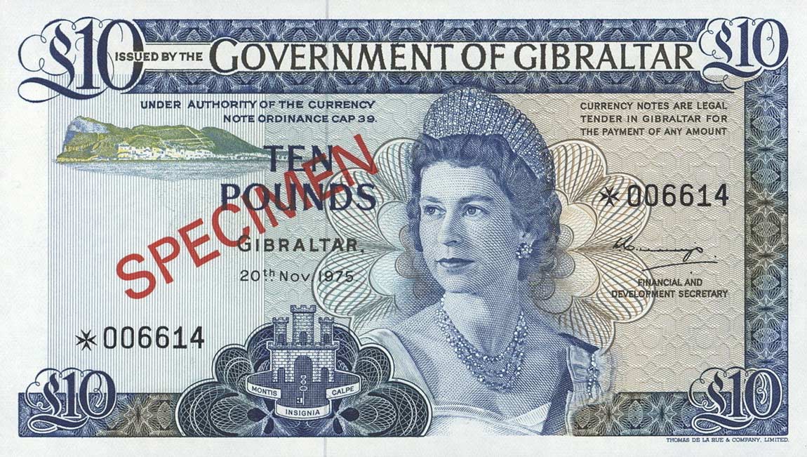 Front of Gibraltar p22s: 10 Pounds from 1975