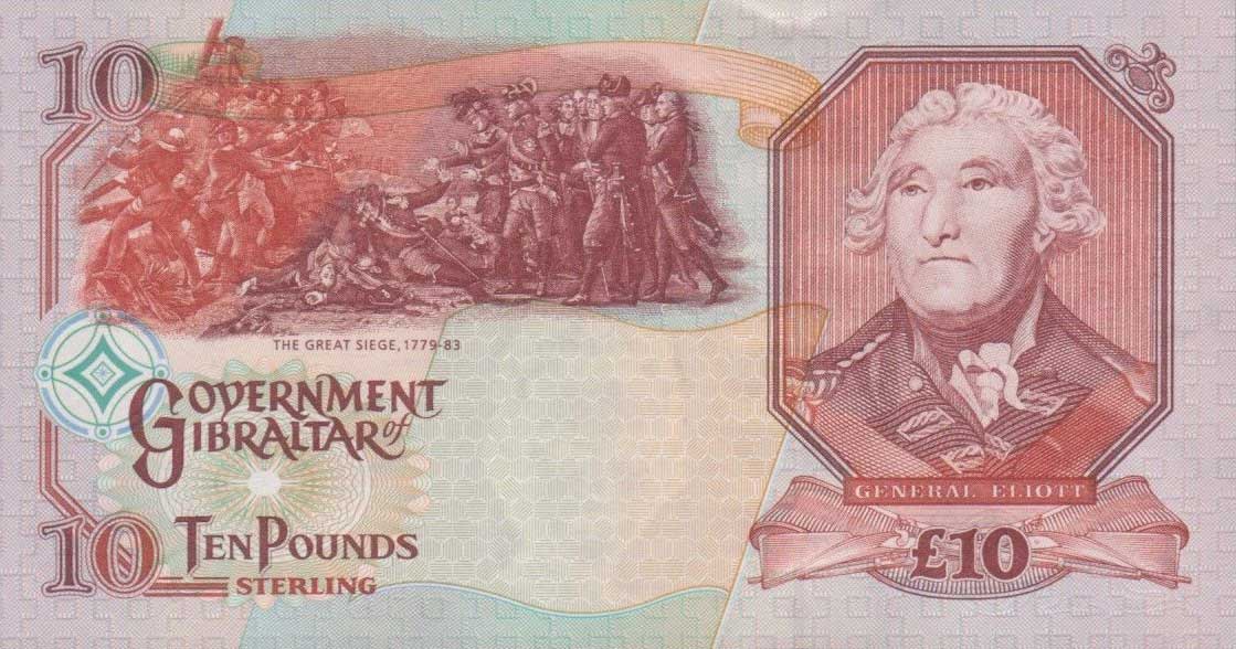 Back of Gibraltar p32a: 10 Pounds from 2006