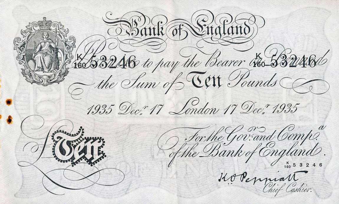 Front of England p336a: 10 Pounds from 1934