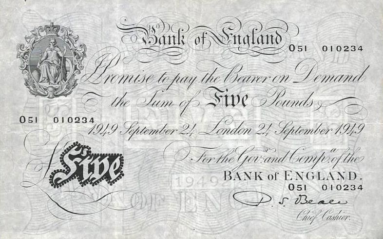 Front of England p344: 5 Pounds from 1949