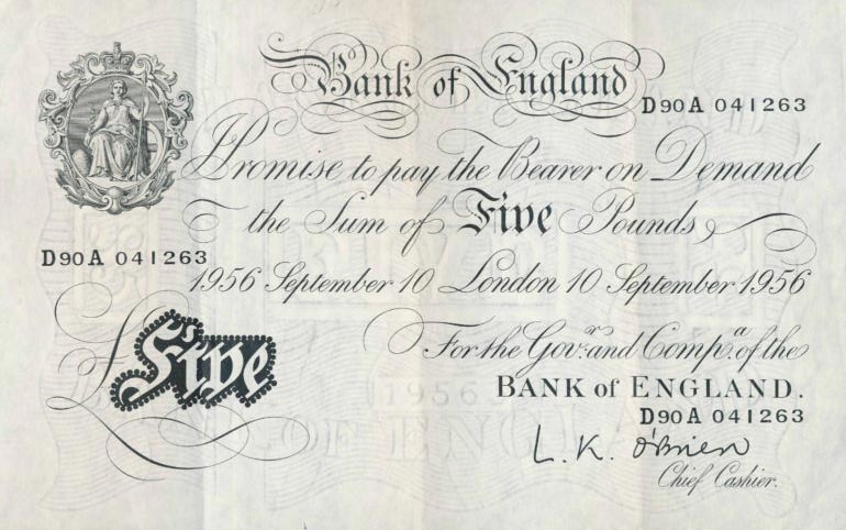 Front of England p345: 5 Pounds from 1955