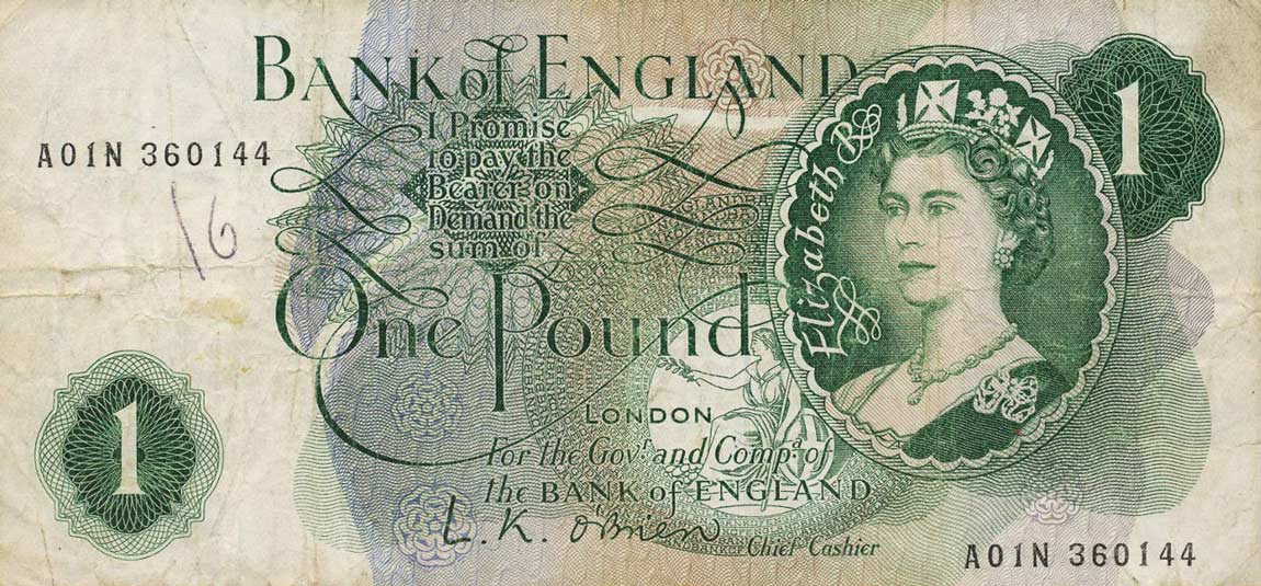 Front of England p374b: 1 Pound from 1960
