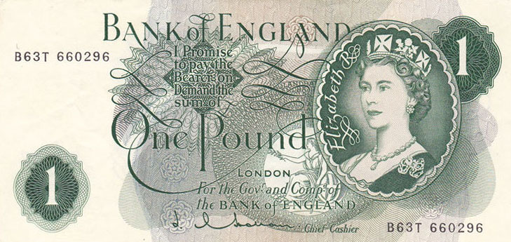 Front of England p374c: 1 Pound from 1962