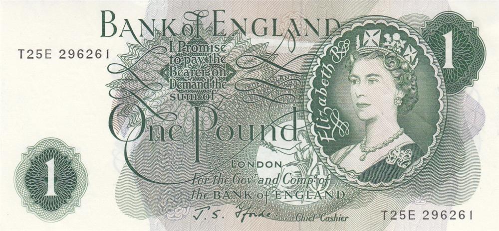 Front of England p374e: 1 Pound from 1966