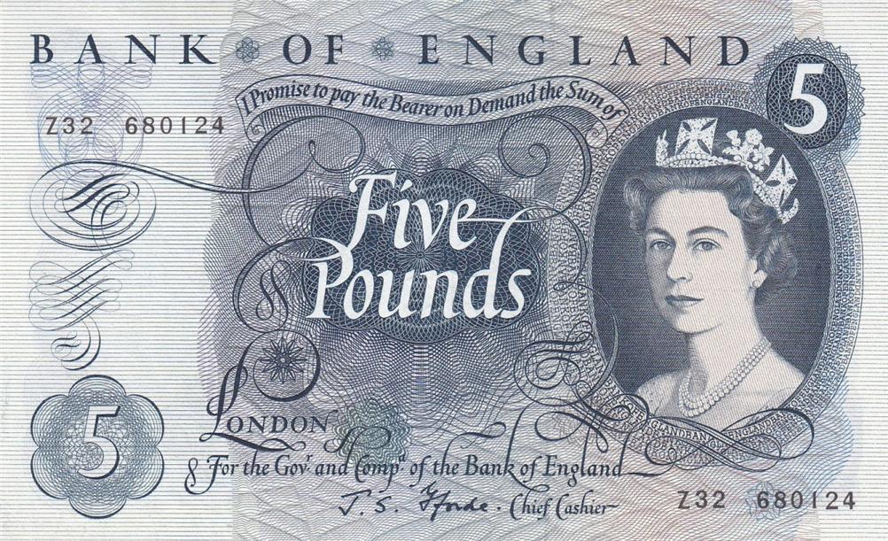 Front of England p375b: 5 Pounds from 1966