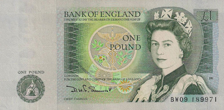 Front of England p377b: 1 Pound from 1981