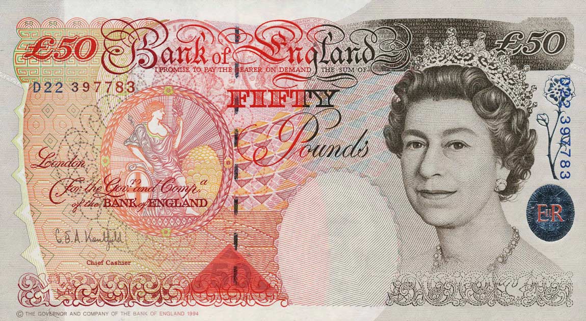 Front of England p388a: 50 Pounds from 1993