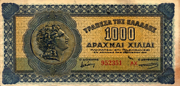 Front of Greece p117b: 1000 Drachmaes from 1941