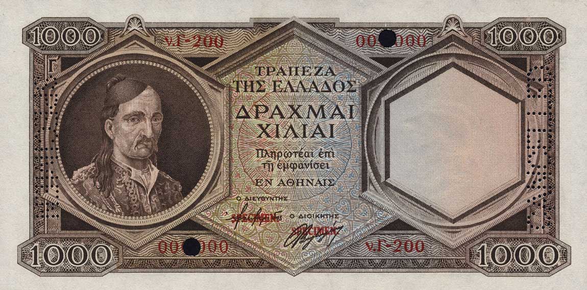 Front of Greece p172s: 1000 Drachmaes from 1944