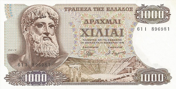 Front of Greece p198b: 1000 Drachmai from 1970