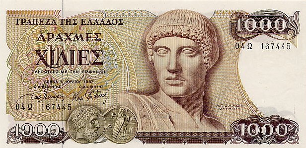 Front of Greece p202a: 1000 Drachmai from 1987