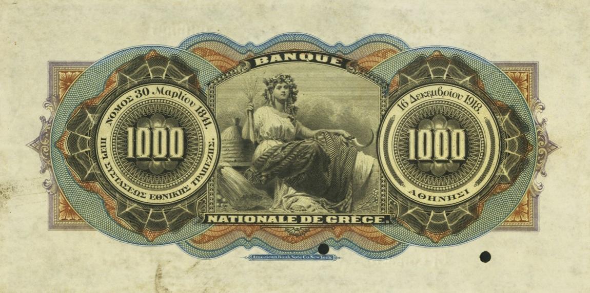 Back of Greece p57s: 1000 Drachmaes from 1917