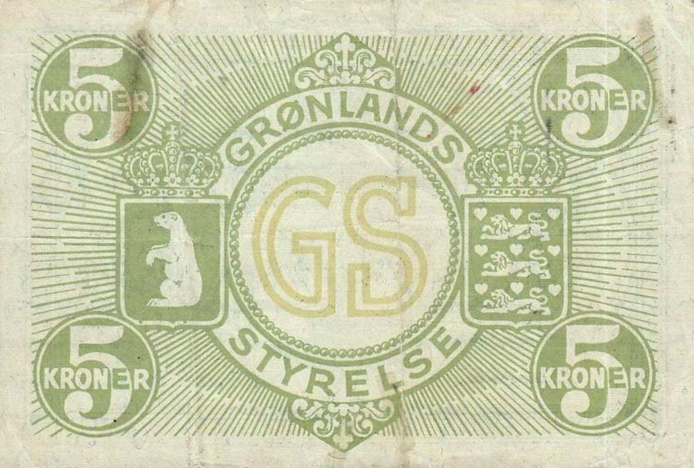 Back of Greenland p15Aa: 5 Krone from 1945