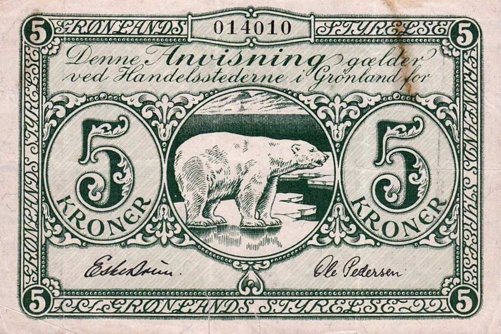 Front of Greenland p15Aa: 5 Krone from 1945