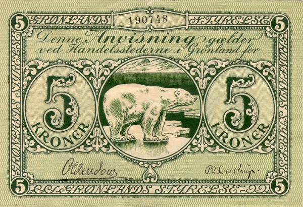 Front of Greenland p15c: 5 Kroner from 1926