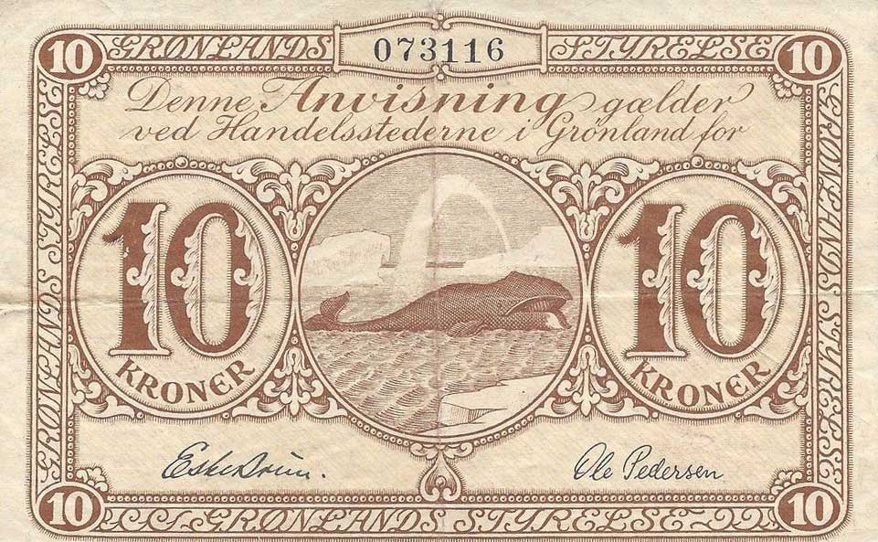 Front of Greenland p16Aa: 10 Kroner from 1945