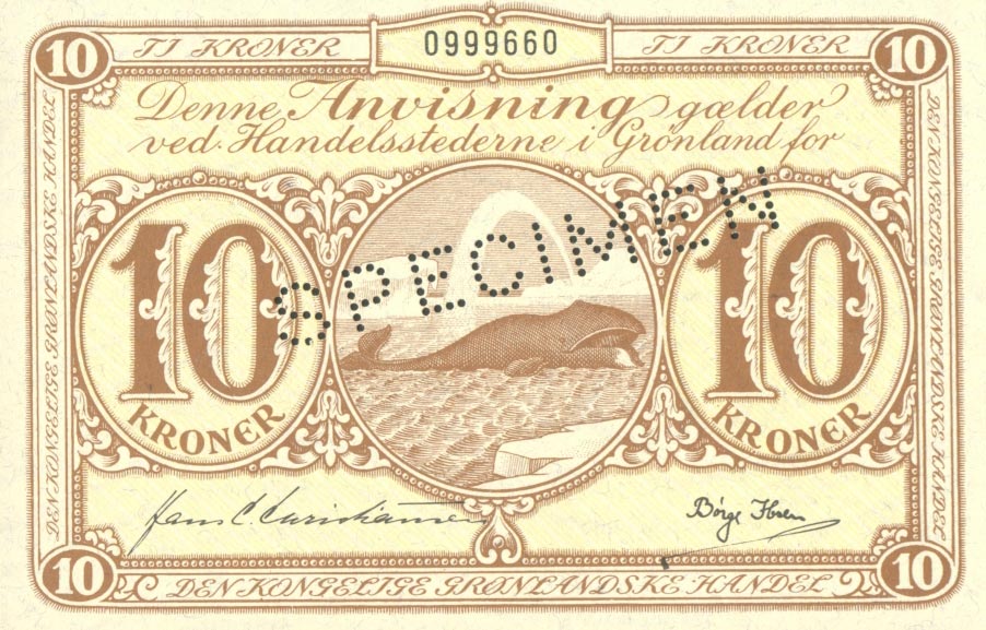 Front of Greenland p19s1: 10 Kroner from 1953