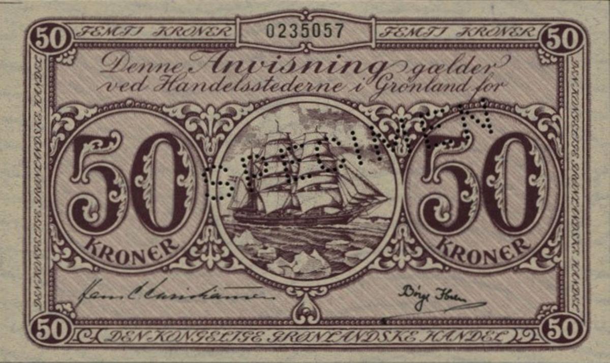 Front of Greenland p20s: 50 Kroner from 1953