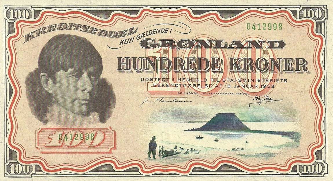 Front of Greenland p21b: 100 Kroner from 1953
