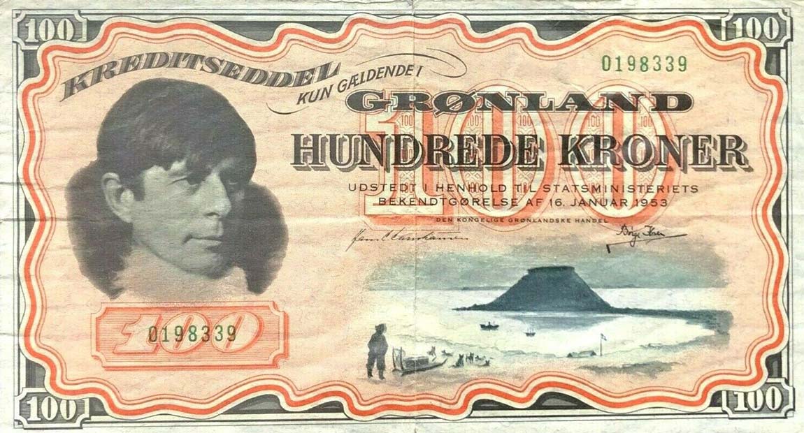 Front of Greenland p21c: 100 Kroner from 1953