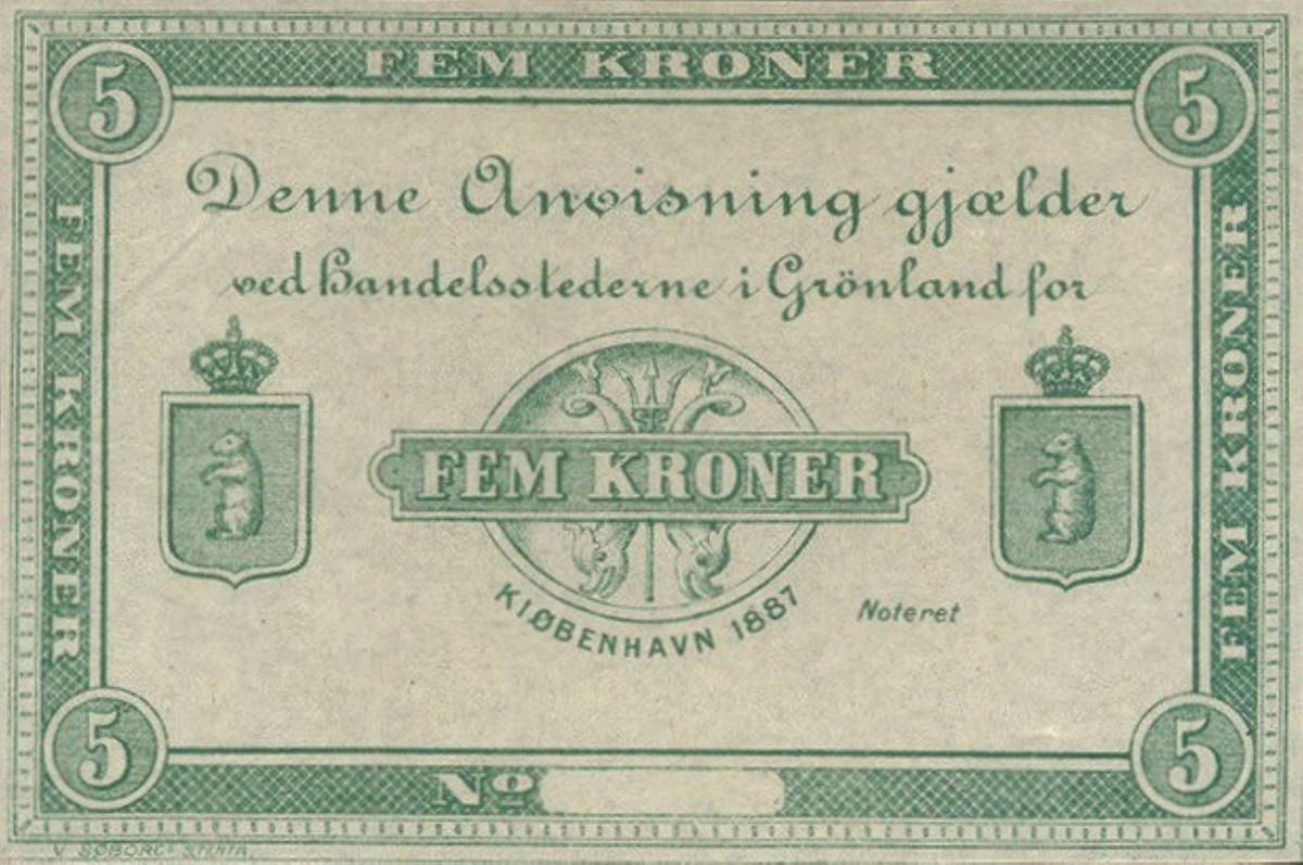 Front of Greenland pA41r: 5 Kroner from 1887