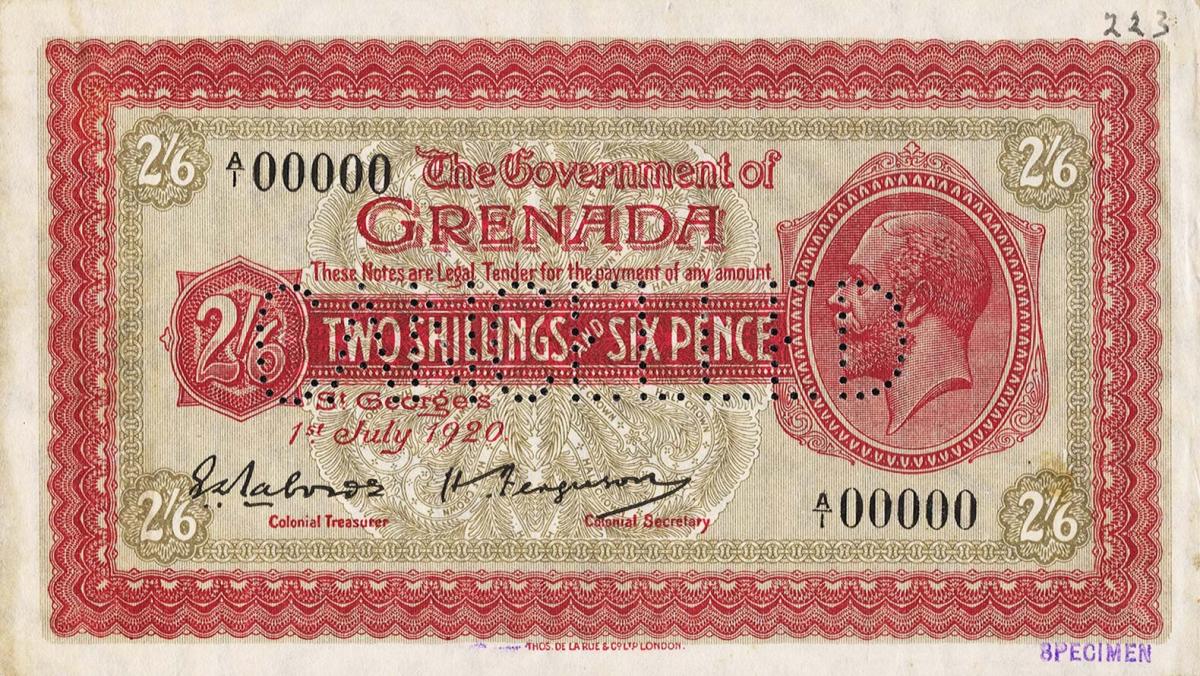 Front of Grenada p1s: 2 Shillings from 1920