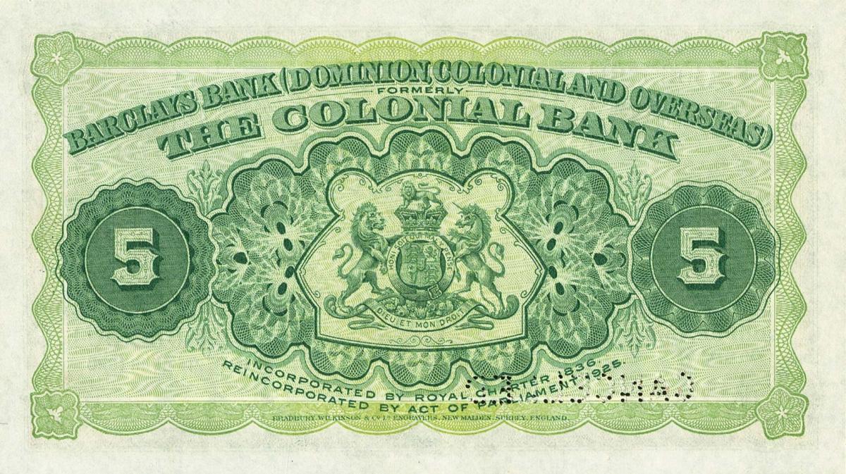 Back of Grenada pS106s: 5 Dollars from 1926