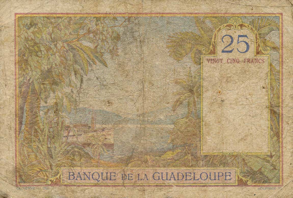 Back of Guadeloupe p14: 25 Francs from 1934