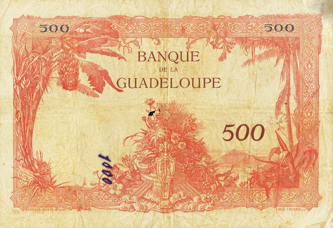 Back of Guadeloupe p17: 500 Francs from 1934