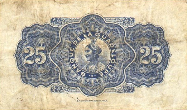 Back of Guadeloupe p22b: 25 Francs from 1942