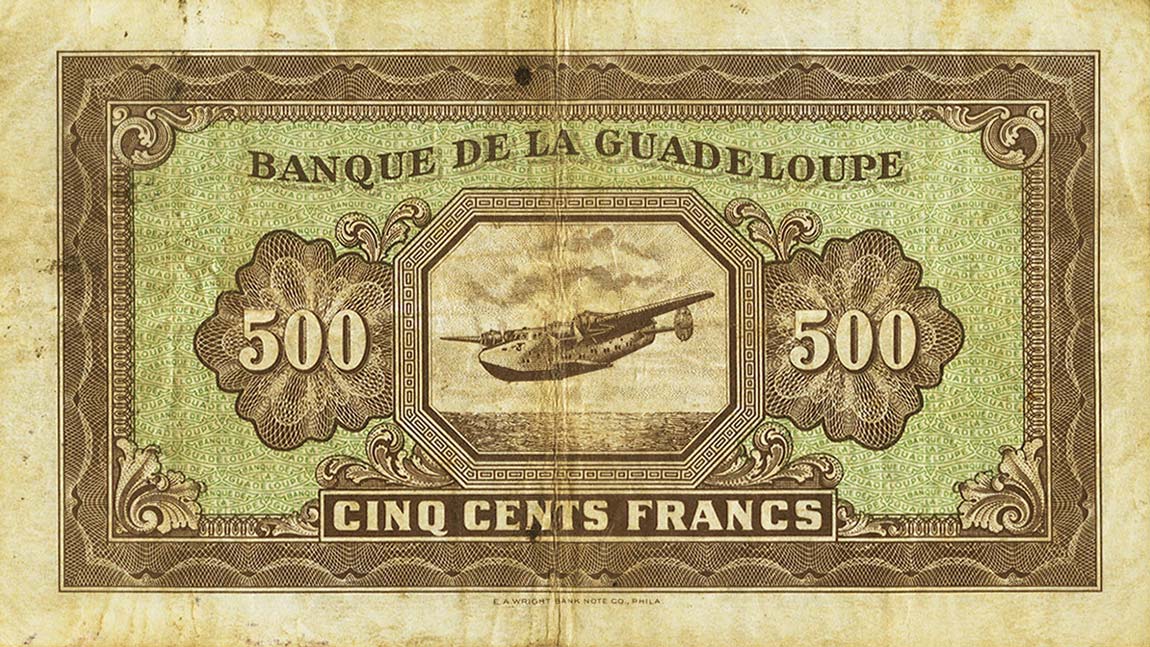 Back of Guadeloupe p25a: 500 Francs from 1942