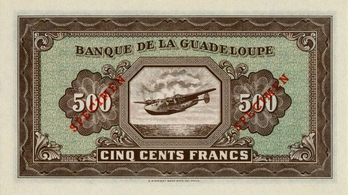 Back of Guadeloupe p25s: 500 Francs from 1942