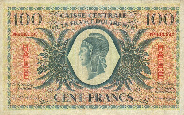 Front of Guadeloupe p29a: 100 Francs from 1944