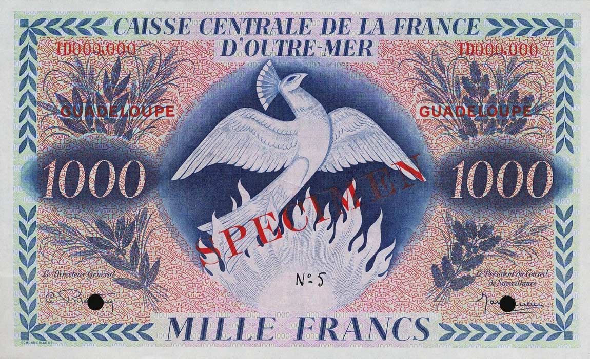 Front of Guadeloupe p30s: 1000 Francs from 1944