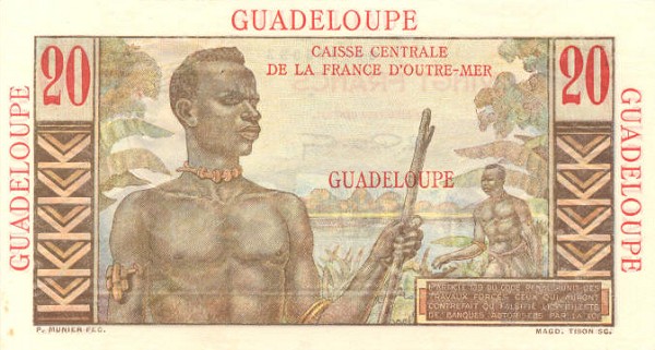 Back of Guadeloupe p33a: 20 Francs from 1947