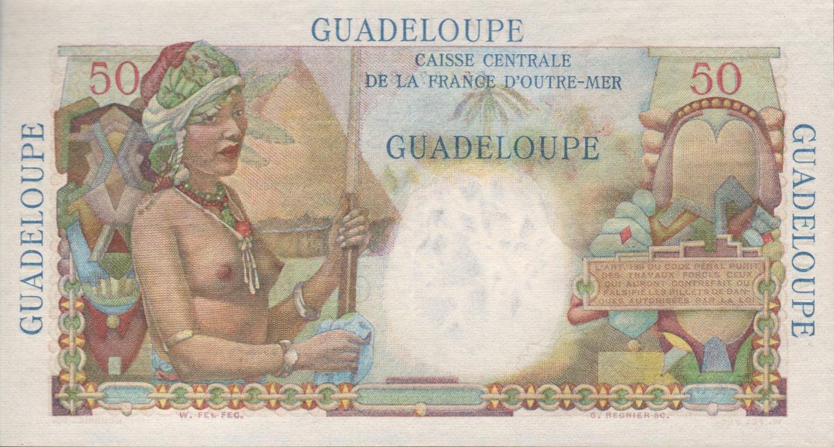 Back of Guadeloupe p34a: 50 Francs from 1947
