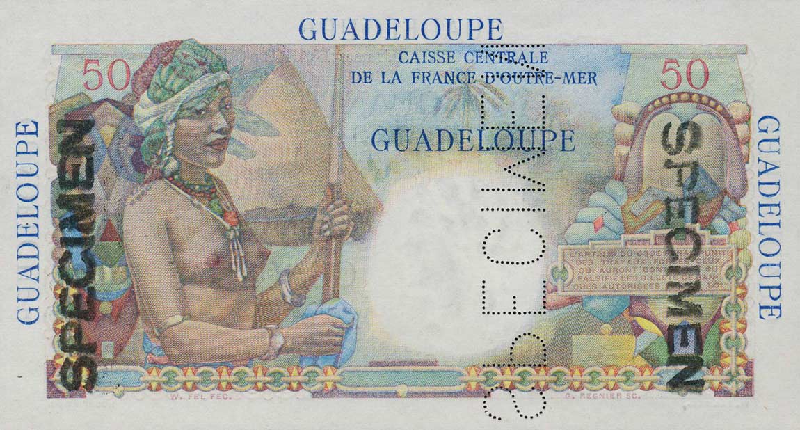 Back of Guadeloupe p34s: 50 Francs from 1947