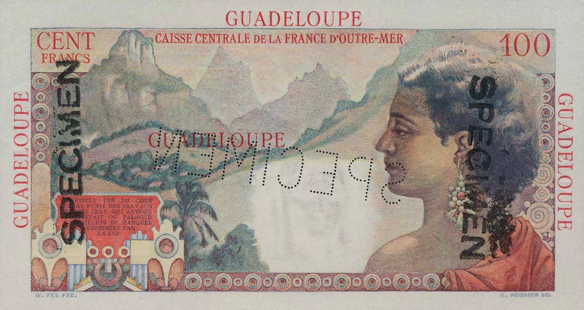 Back of Guadeloupe p35s: 100 Francs from 1947