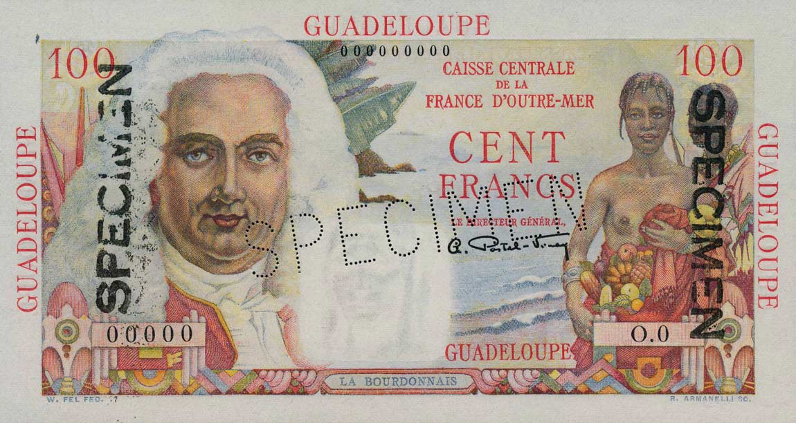 Front of Guadeloupe p35s: 100 Francs from 1947