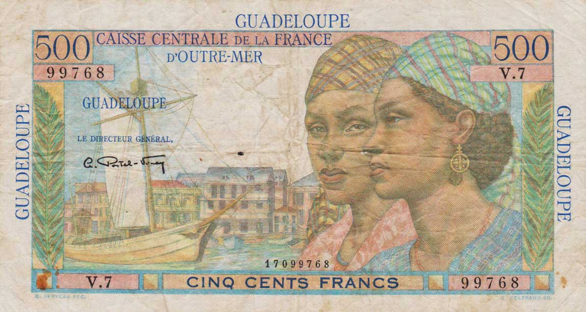 Front of Guadeloupe p36a: 500 Francs from 1947