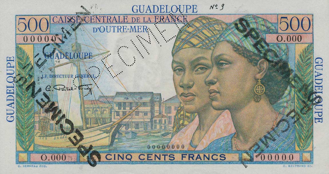 Front of Guadeloupe p36s: 500 Francs from 1947