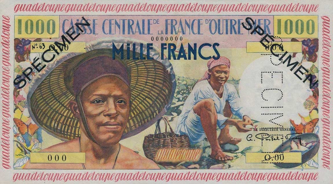 Front of Guadeloupe p39s: 1000 Francs from 1960