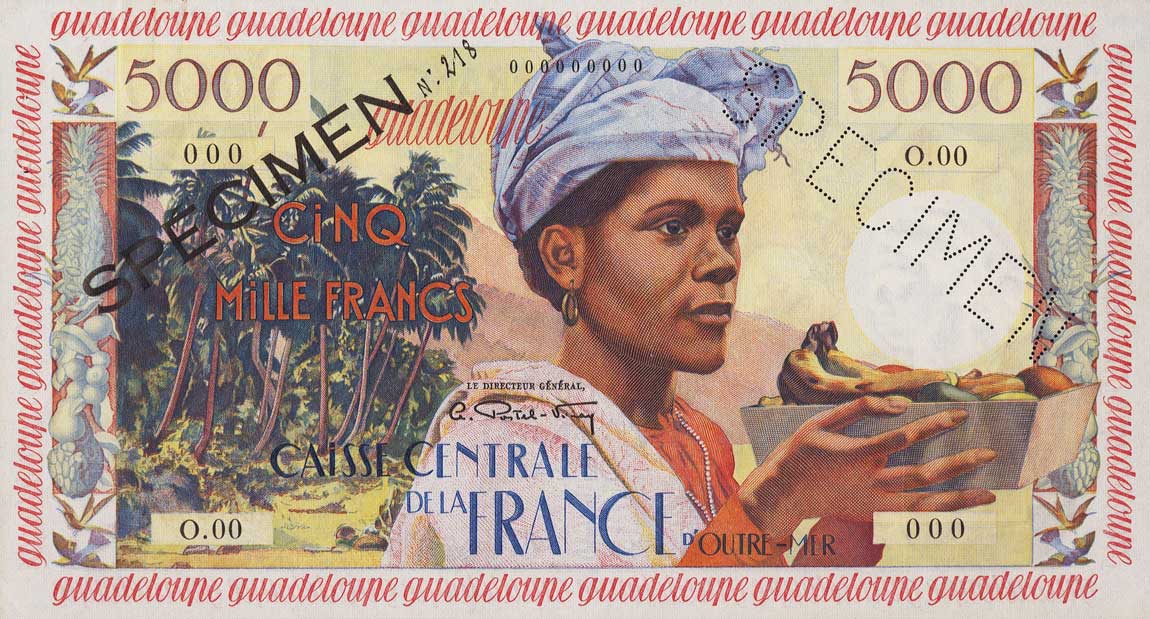 Front of Guadeloupe p40s: 5000 Francs from 1960