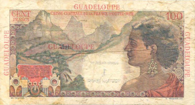 Back of Guadeloupe p41: 1 Nouveau Franc from 1960