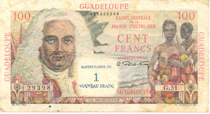 Front of Guadeloupe p41: 1 Nouveau Franc from 1960