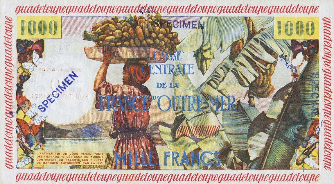 Back of Guadeloupe p43s: 10 Nouveaux Francs from 1960