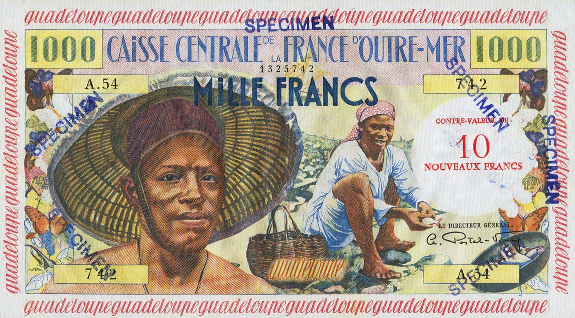 Front of Guadeloupe p43s: 10 Nouveaux Francs from 1960