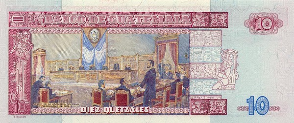 Back of Guatemala p101: 10 Quetzales from 1998