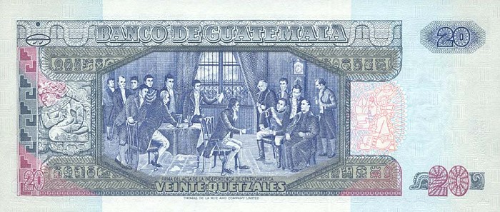 Back of Guatemala p102: 20 Quetzales from 1999