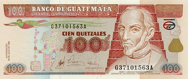 Front of Guatemala p103: 100 Quetzales from 1998